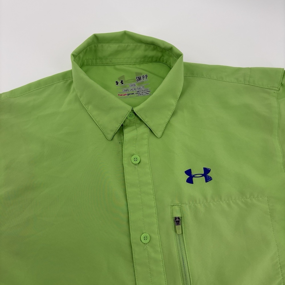 Under Armour Tide Chaser Shirt Mens Sm Green Short Sleeve Fishing Outdoor Button